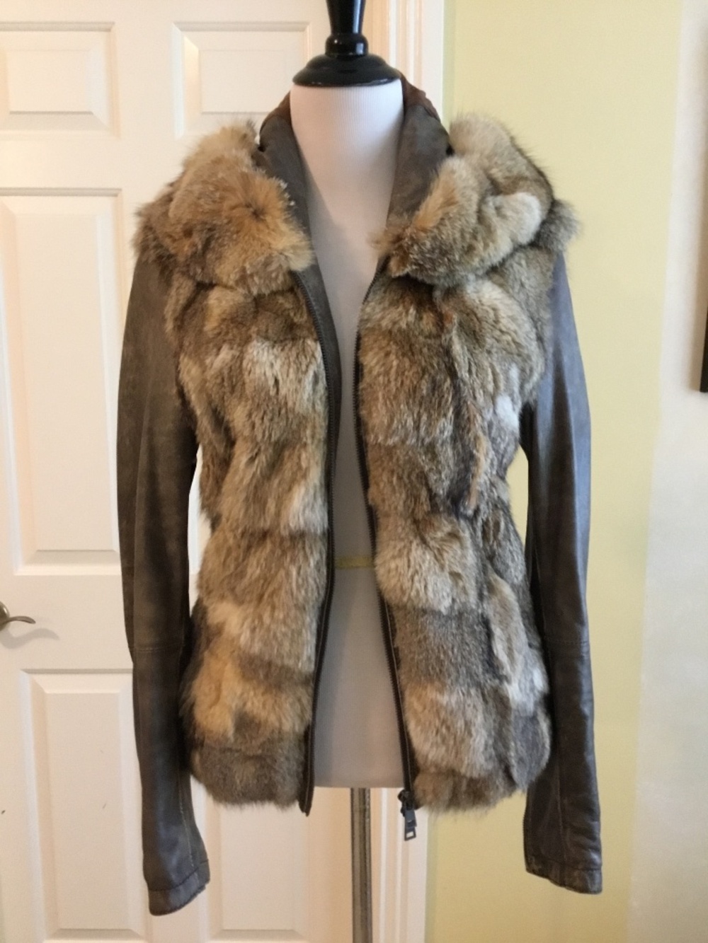GIMO’S Italy Genuine Fur & Leather Hooded Jacket Brown Luxury